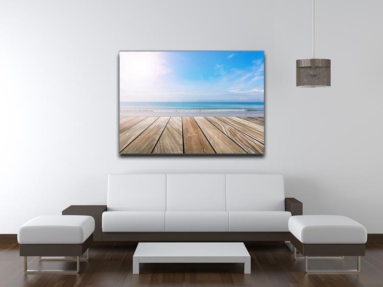 wood terrace on the beach and sun Canvas Print or Poster - Canvas Art Rocks - 4
