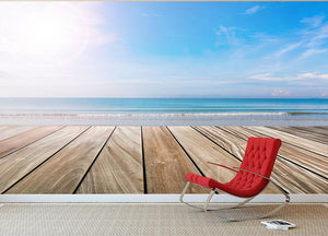 wood terrace on the beach and sun Wall Mural Wallpaper - Canvas Art Rocks - 2